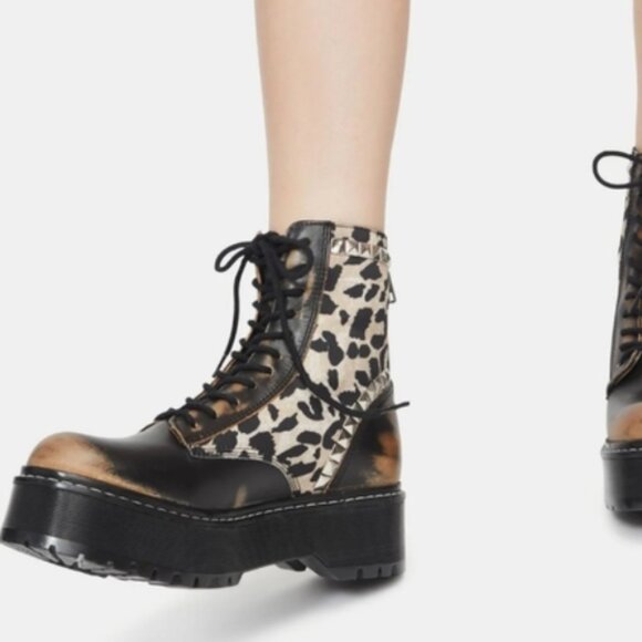 Steve Madden Shoes - Steve Madden Studded Leopard Chunky Combat Boots, Zip-Up, Size 10, EUC